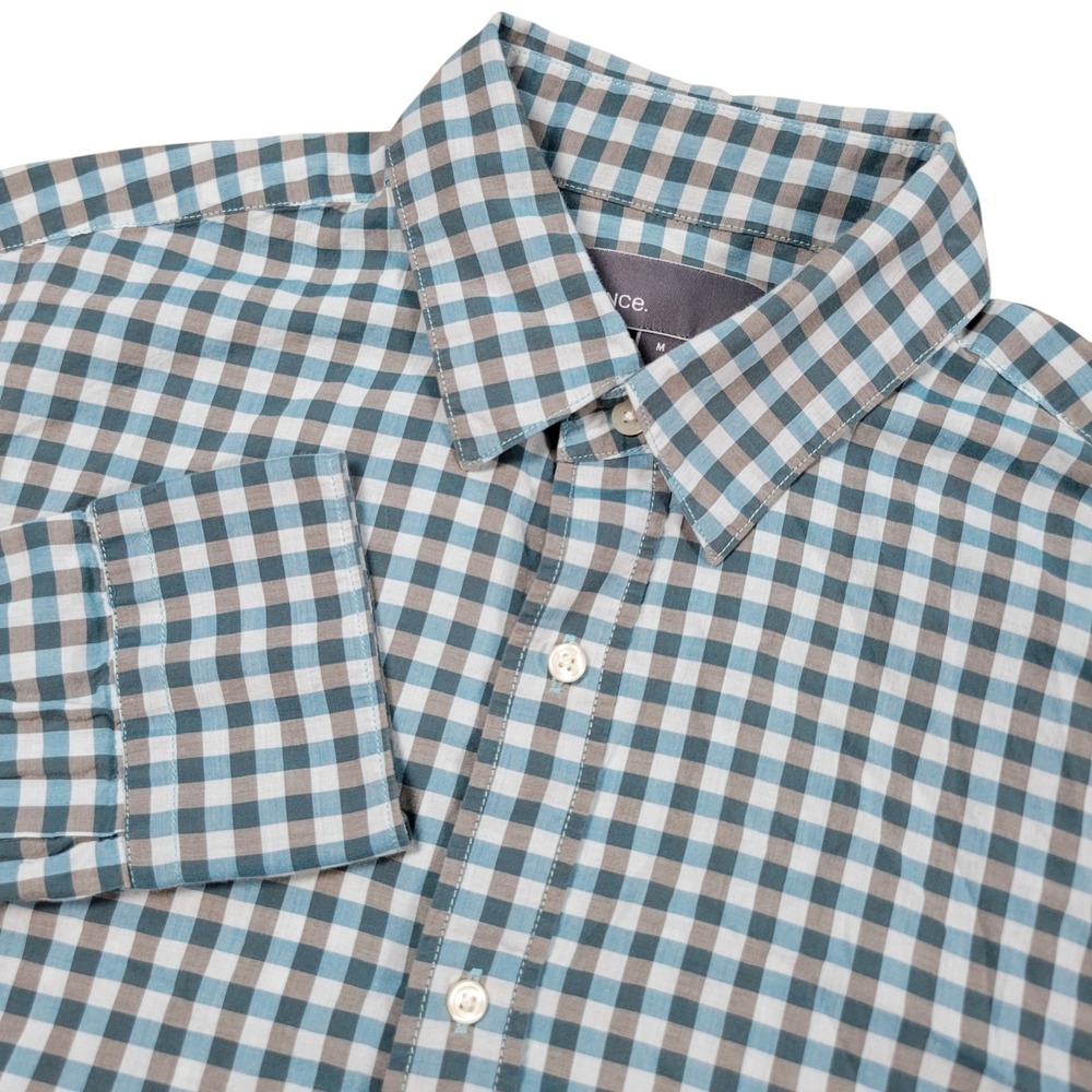Vince Button Up Shirt Mens M Blue Green Gingham Check Lightweight Cotton Casual